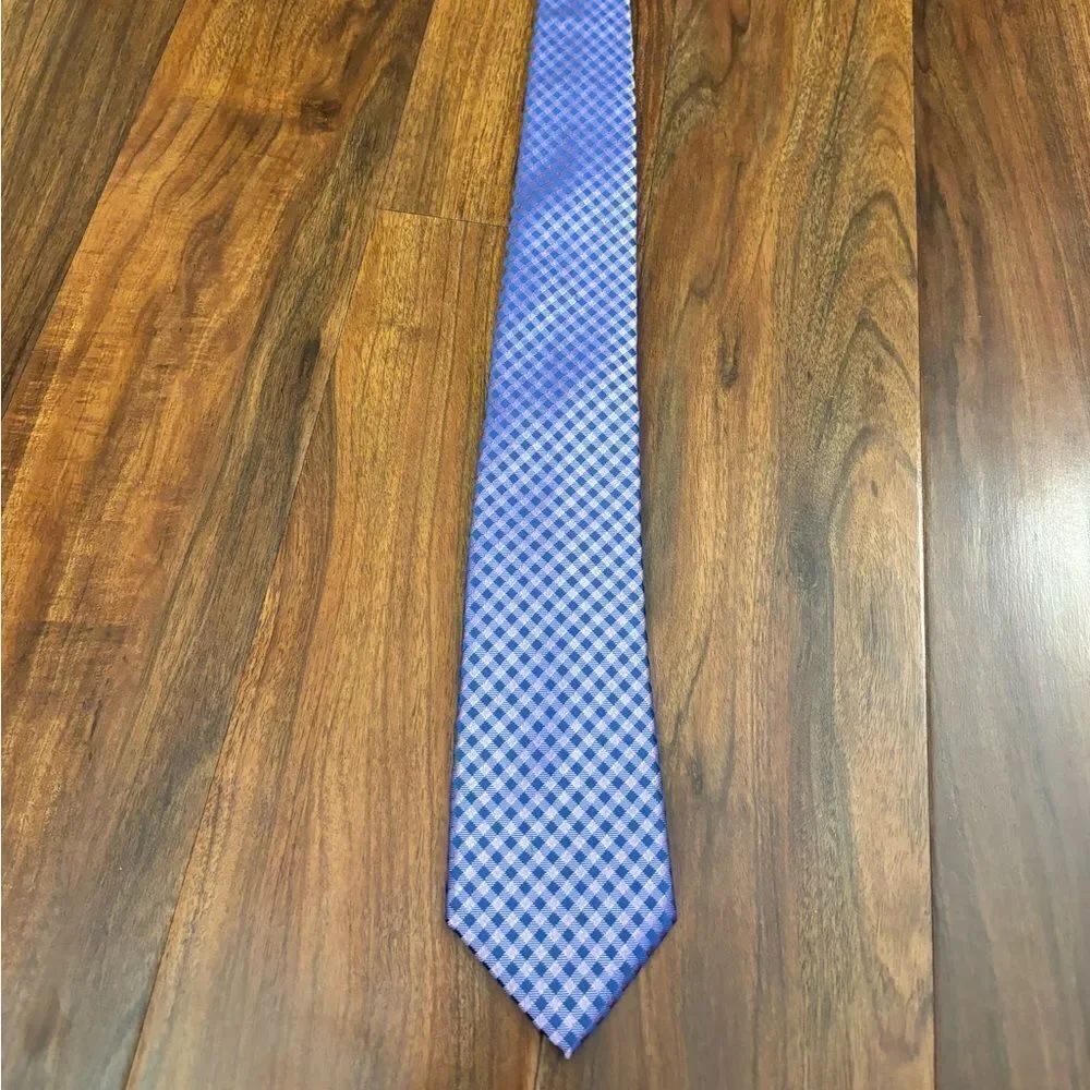 Michael Kors blue/purple plaid silk necktie